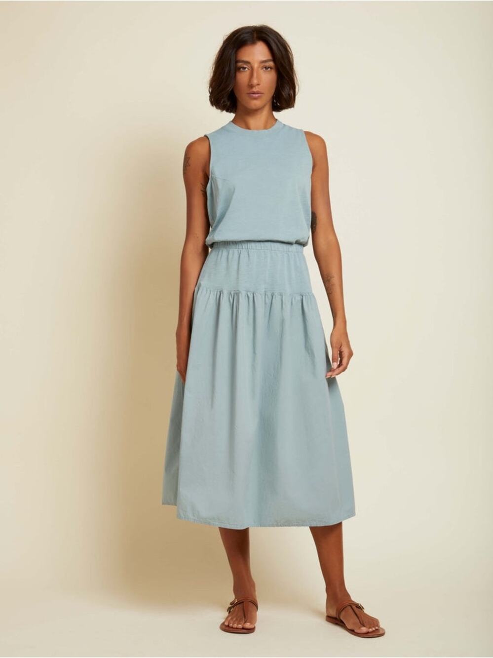 Nation LTD Callie Midi Dress Dusty Blue Size XL 100% Cotton Made In Peru